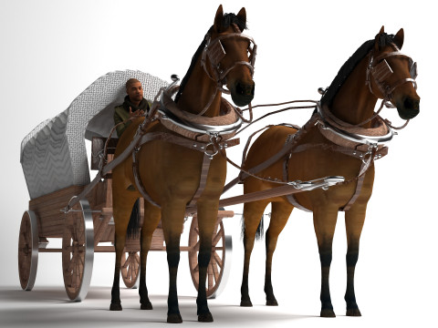 Vagão puxado por cavalos 4K Modelo 3D