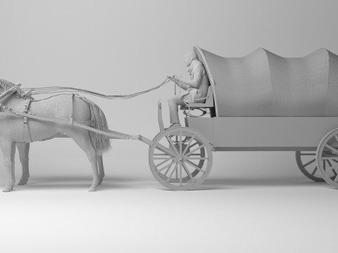 Vagão puxado por cavalos 4K Modelo 3D