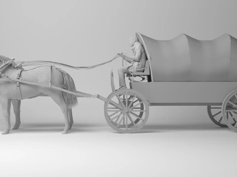 Horse-Drawn Wagon 4K 3D Model