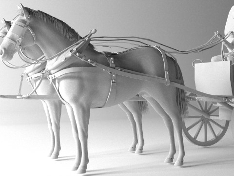 Vagão puxado por cavalos 4K Modelo 3D