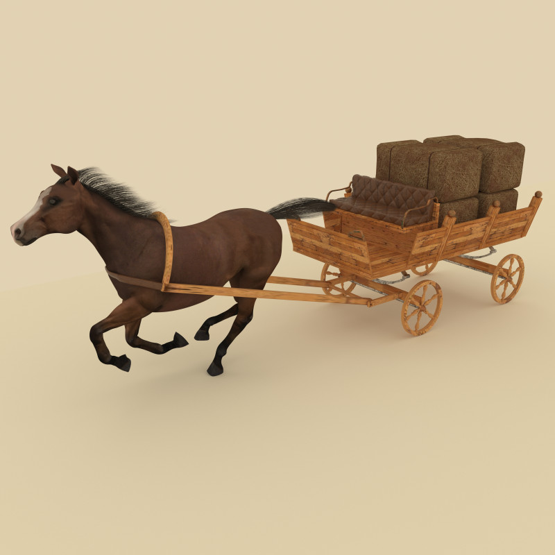 Hay Wagon 3D Model .c4d .max .obj .3ds .fbx .stl .blend 