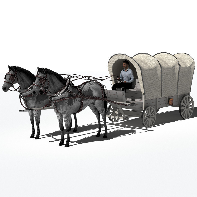 Horse-Drawn Wagon 2 3D Model .c4d .max .obj .3ds .fbx .stl .blend 