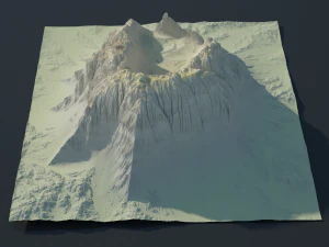 Vulc&atilde;o rochoso de fic&ccedil;&atilde;o cient&iacute;fica altamente detalhado com dep&oacute;sitos de areia Modelo 3D