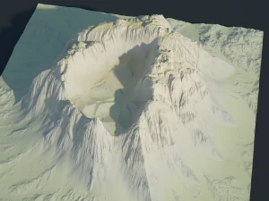 Vulc&atilde;o rochoso de fic&ccedil;&atilde;o cient&iacute;fica altamente detalhado com dep&oacute;sitos de areia Modelo 3D