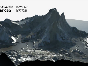 Highly detailed rocky mountain and valley 3D Model