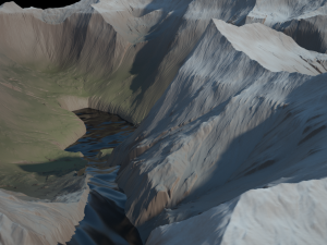 Cartoon mountain terrain with a body of water and river 3D Модель