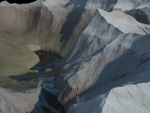 Cartoon-Berggel&auml;nde mit einem Gew&auml;sser und einem Fluss 3D Modell