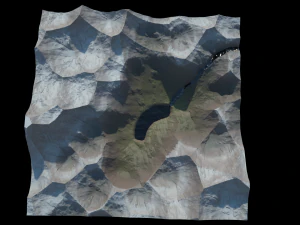 Cartoon-Berggel&auml;nde mit einem Gew&auml;sser und einem Fluss 3D Modell