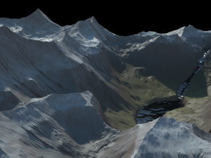 Cartoon mountain terrain with a body of water and river 3D Модель