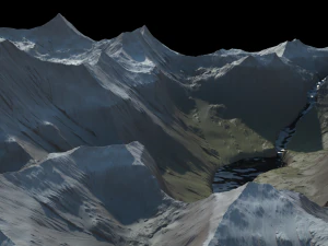 Cartoon-Berggel&auml;nde mit einem Gew&auml;sser und einem Fluss 3D Modell