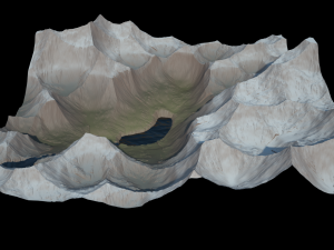 Cartoon mountain terrain with a body of water and river 3D Модель