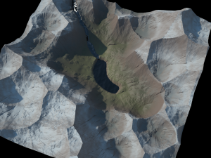 Cartoon mountain terrain with a body of water and river 3D Модель