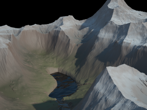 Cartoon mountain terrain with a body of water and river 3D Модель