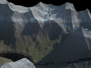 Cartoon mountain terrain with a body of water and river 3D Модель