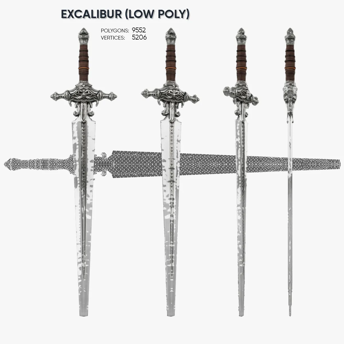 Excalibur Sword 3D Model .c4d .max .obj .3ds .fbx .stl .blend 