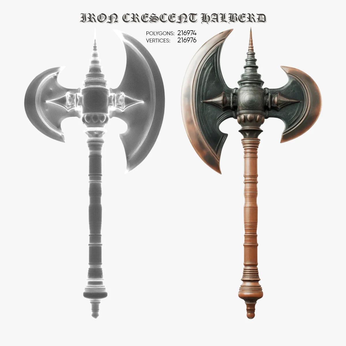Iron Crescent Halberd 3D Model .c4d .max .obj .3ds .fbx .stl .blend 