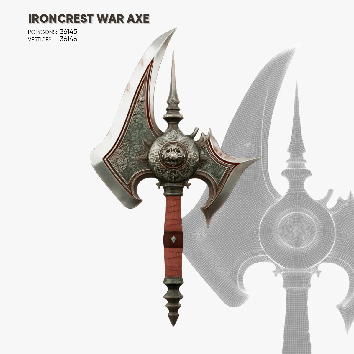 Ironcrest War Axe 3D Model .c4d .max .obj .3ds .fbx .stl .blend 