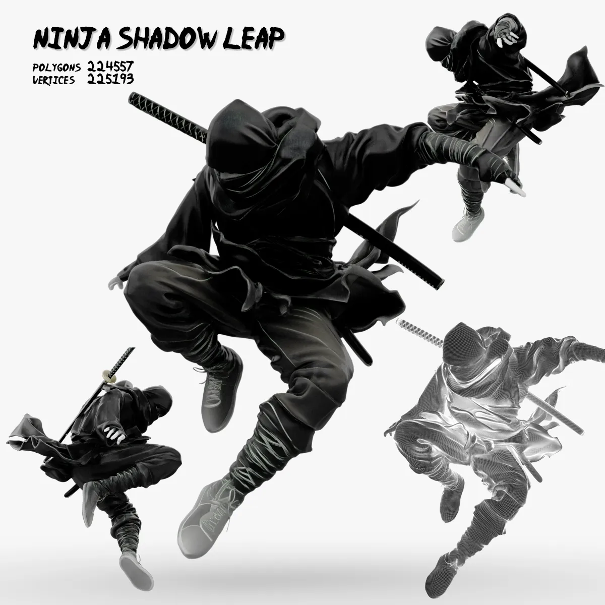 Ninja Shadow Leap 3D Model .c4d .max .obj .3ds .fbx .stl .blend