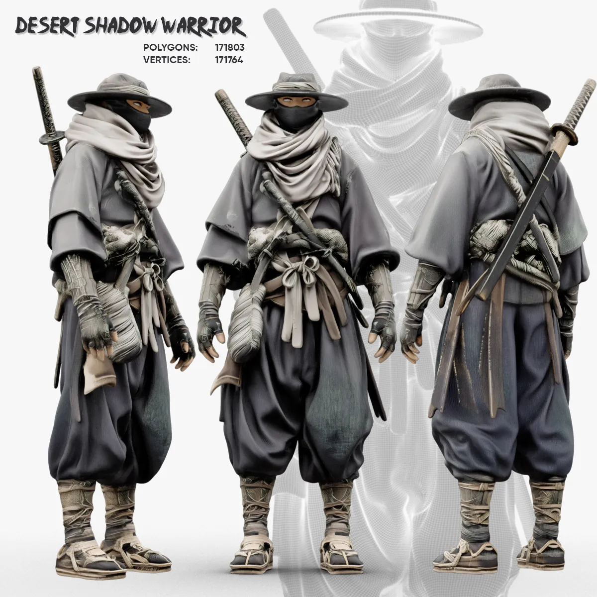 Desert Shadow Warrior 3D Model .c4d .max .obj .3ds .fbx .stl .blend