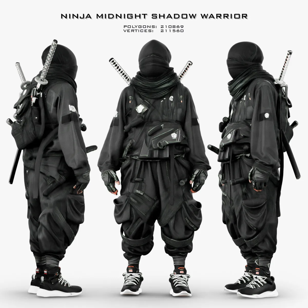 Ninja Midnight Shadow Warrior 3D Model .c4d .max .obj .3ds .fbx .stl .blend