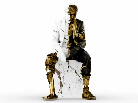 Marble Melting Thinking Man 3D Model