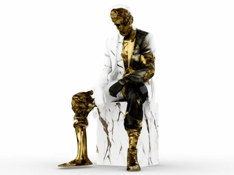 Marble Melting Thinking Man 3D Model