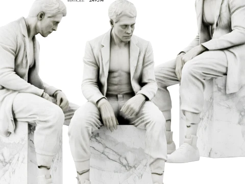 Mermer heykel Oturan Adam 3D Model