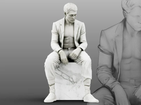 Marble sculpture Sitting Man 3D Model