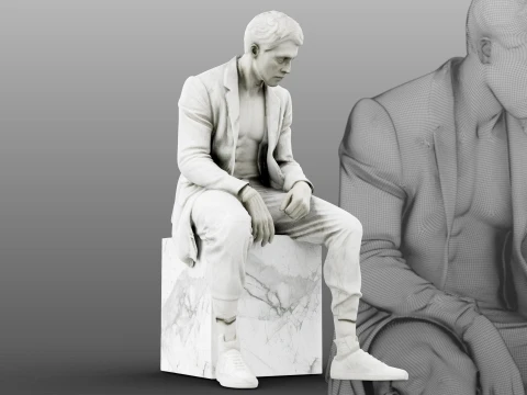 Marble sculpture Sitting Man 3D Model