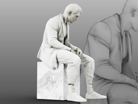 Marble sculpture Sitting Man 3D Model