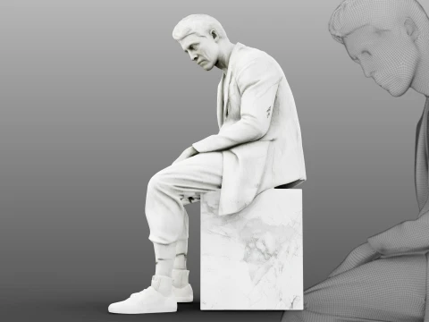 Marble sculpture Sitting Man 3D Model