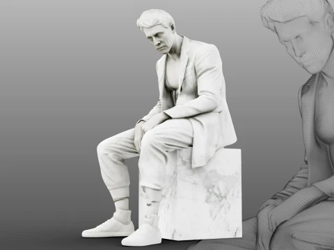 Marble sculpture Sitting Man 3D Model
