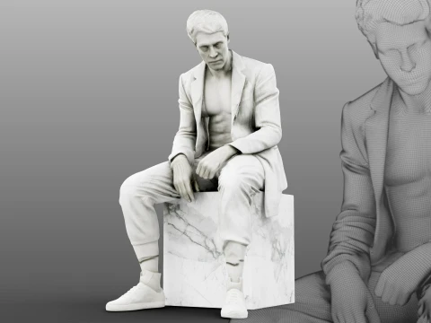 Marble sculpture Sitting Man 3D Model