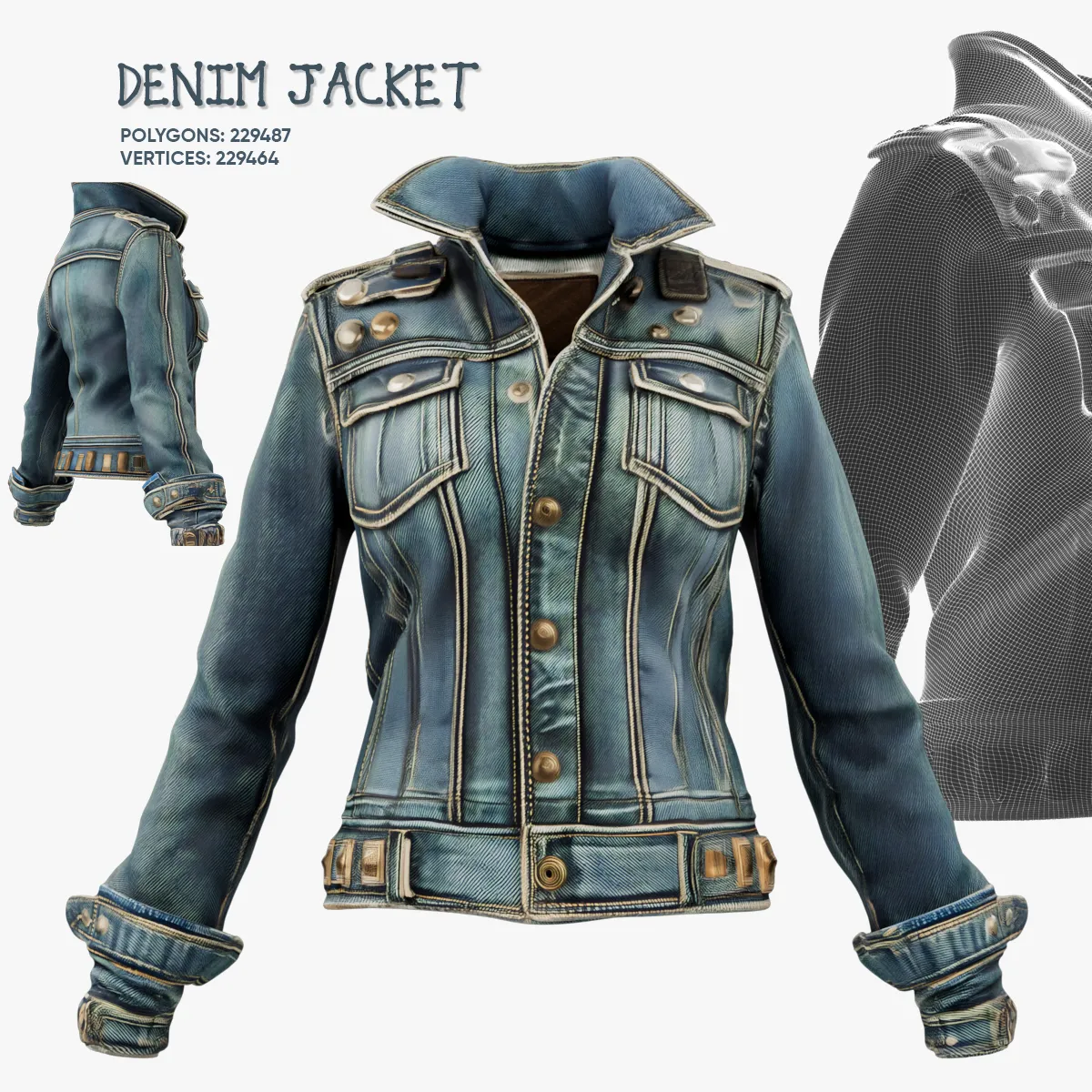 Denim Jacket 3D Model .c4d .max .obj .3ds .fbx .stl .blend