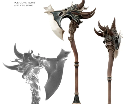 Crescent Horn Warstaff 3D Model