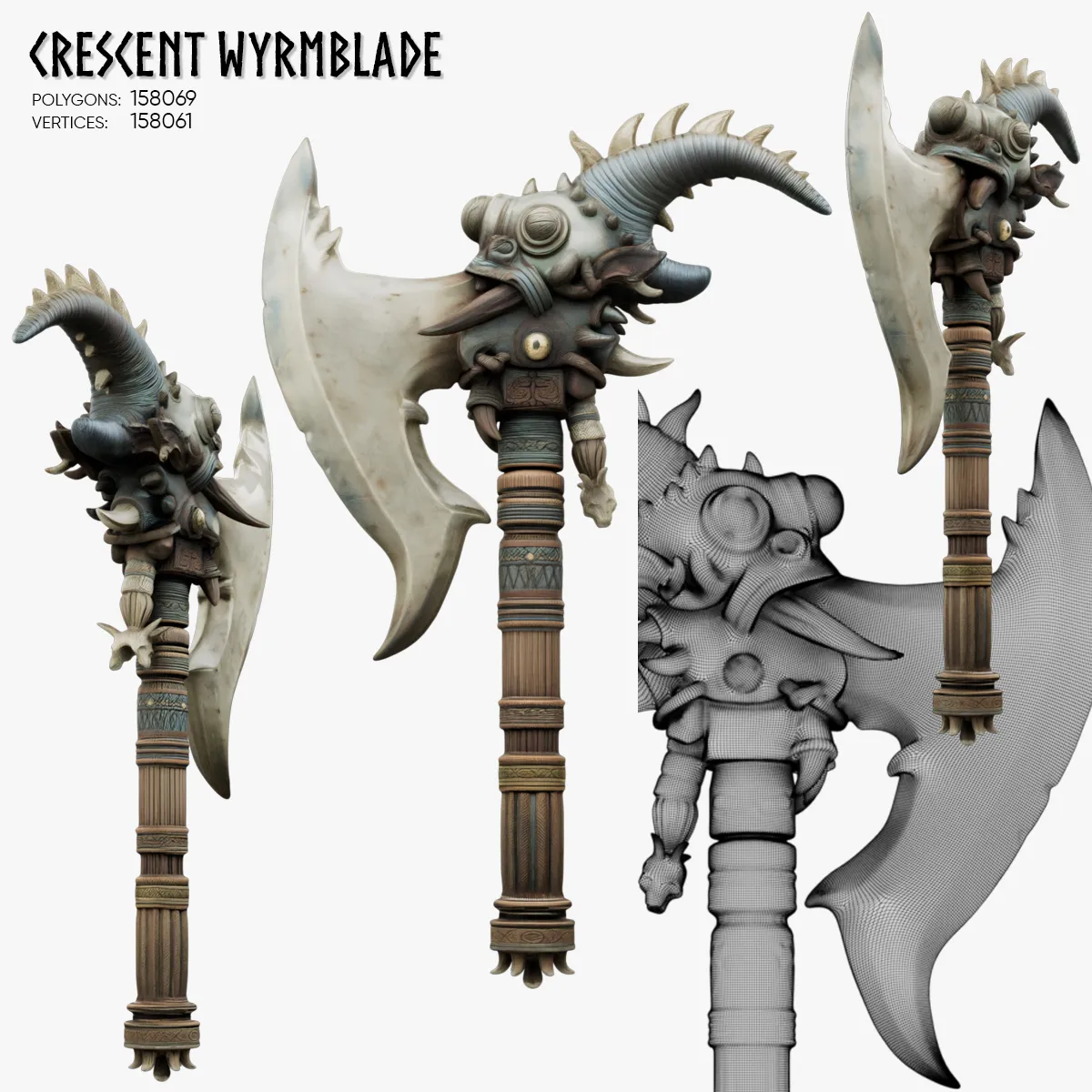 Crescent Wyrmblade 3D Model .c4d .max .obj .3ds .fbx .stl .blend 