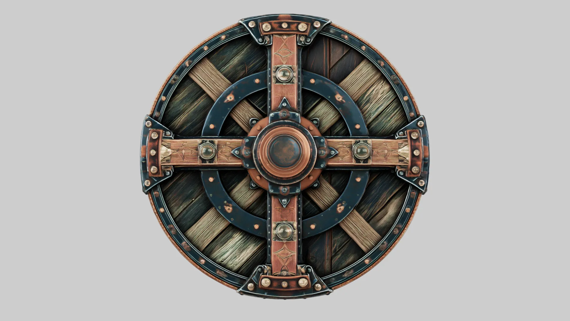 Ironbound Round Shield 3D Model .c4d .max .obj .3ds .fbx .stl .blend 