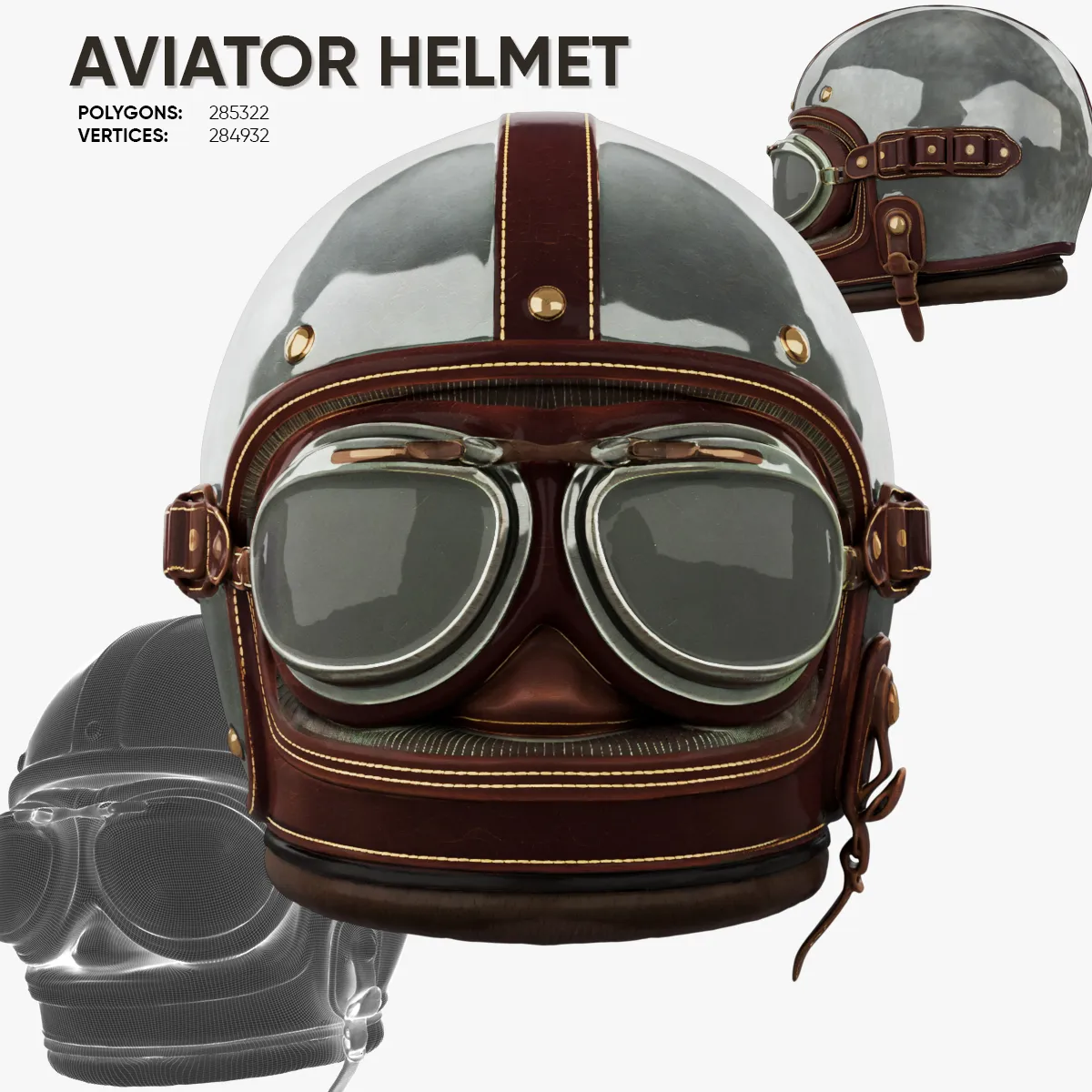 Aviator Helmet 3D Model .c4d .max .obj .3ds .fbx .stl .blend 