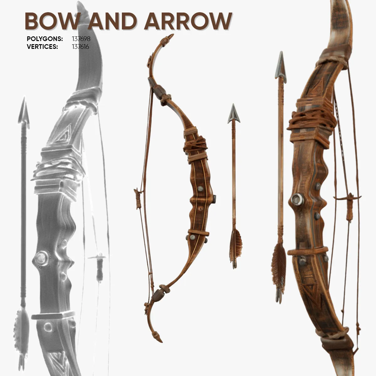 Bow and Arrow 3D Model .c4d .max .obj .3ds .fbx .stl .blend 