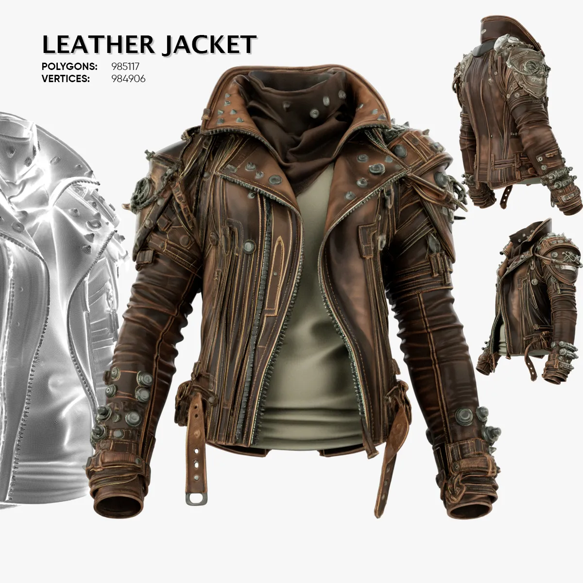 Leather Jacket 3D Model .c4d .max .obj .3ds .fbx .stl .blend 