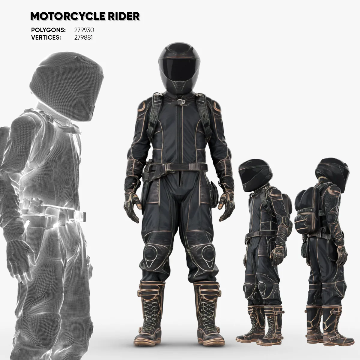 Motorcycle Rider 3D Model .c4d .max .obj .3ds .fbx .stl .blend 