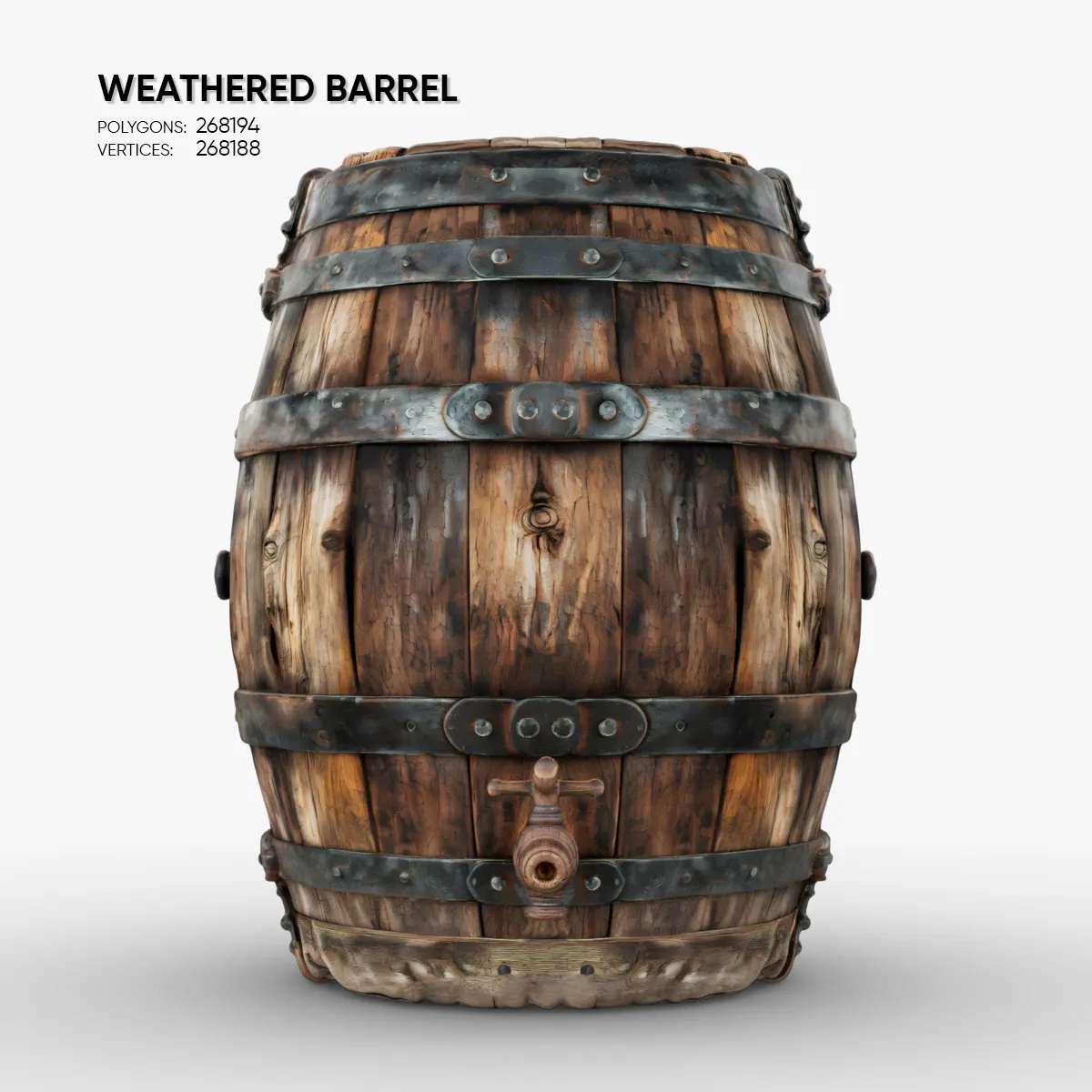 Weathered Barrel 3D Model .c4d .max .obj .3ds .fbx .stl .blend 