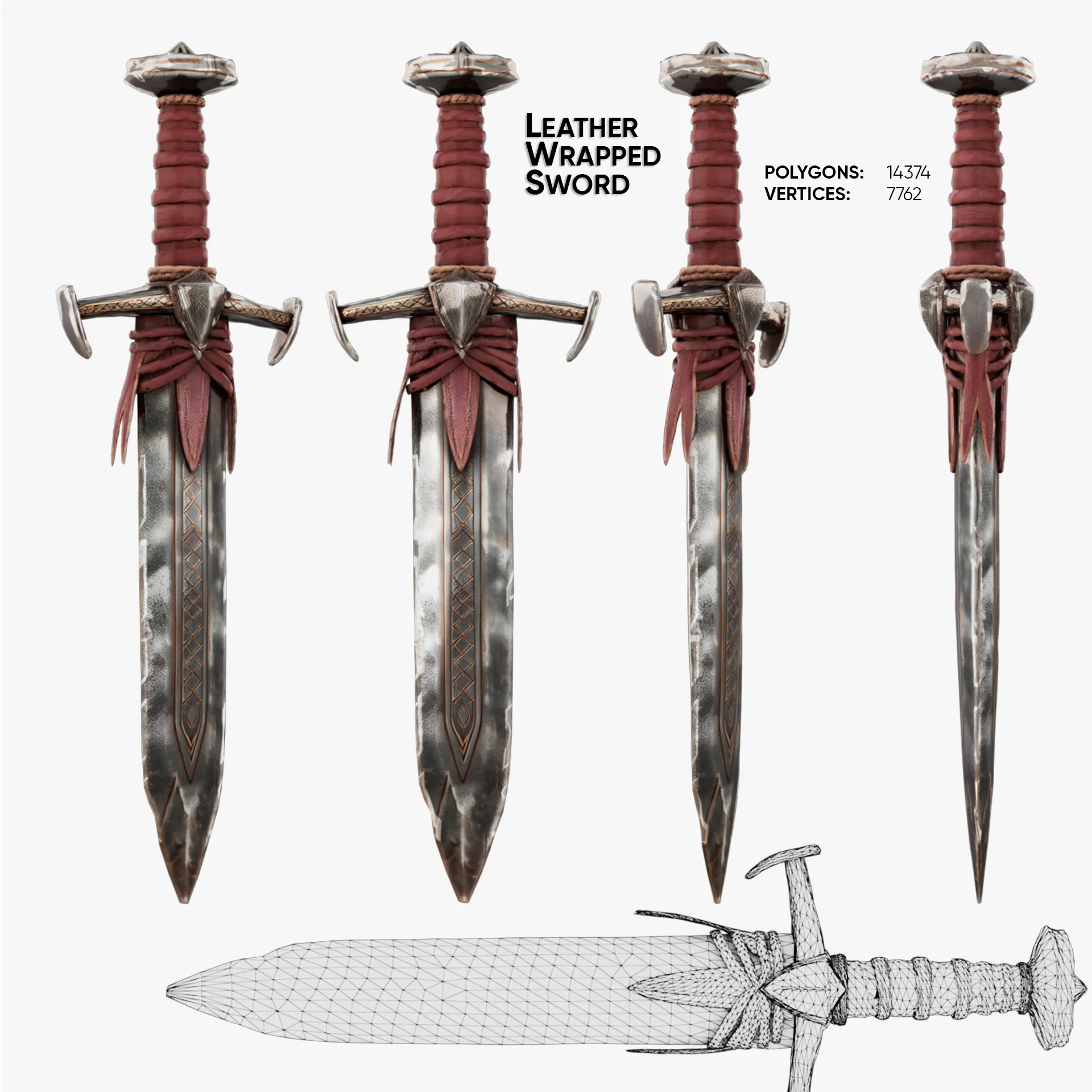 Leather Wrapped Sword 3D Model .c4d .max .obj .3ds .fbx .stl .blend 
