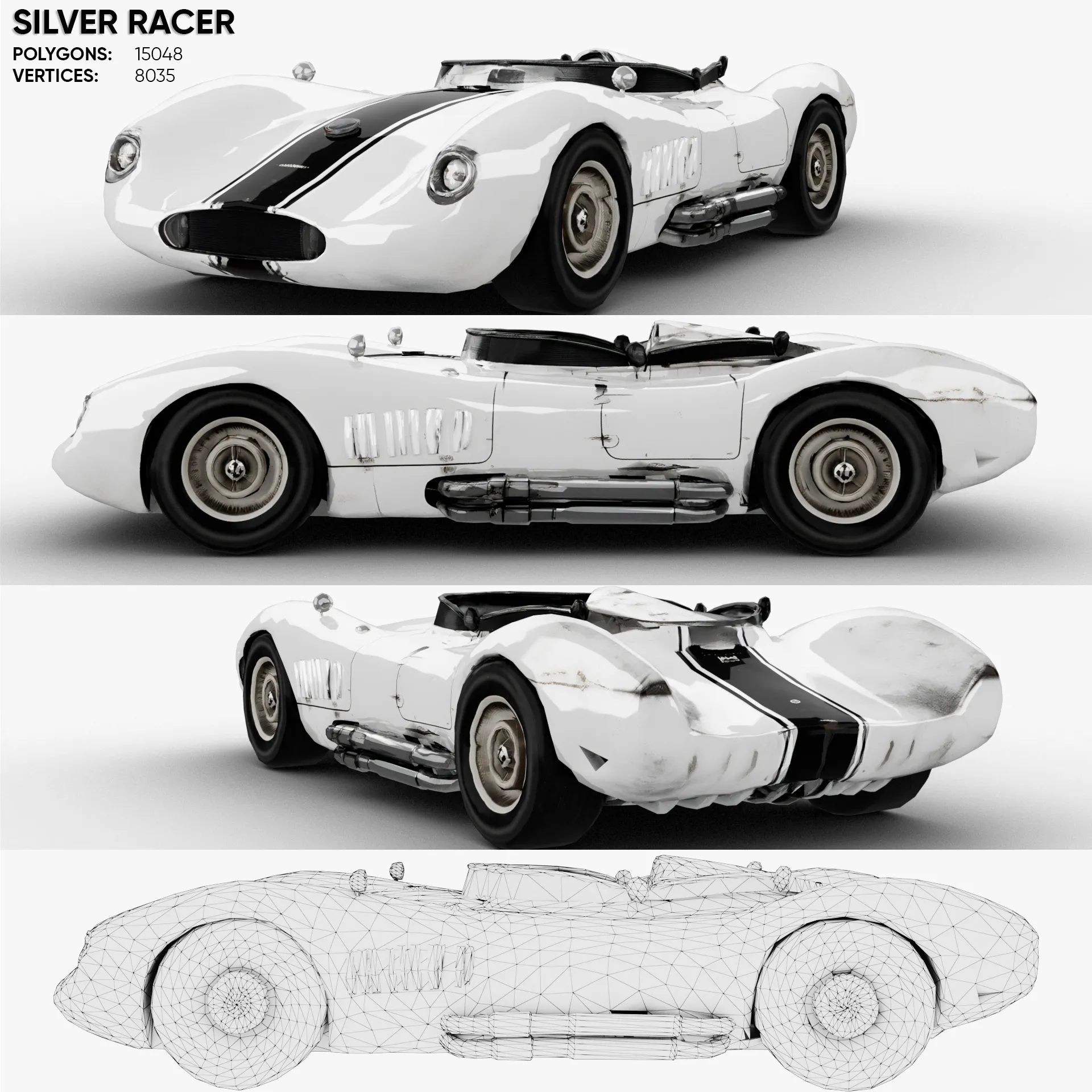 Silver Racer 3D Model .c4d .max .obj .3ds .fbx .stl .blend 
