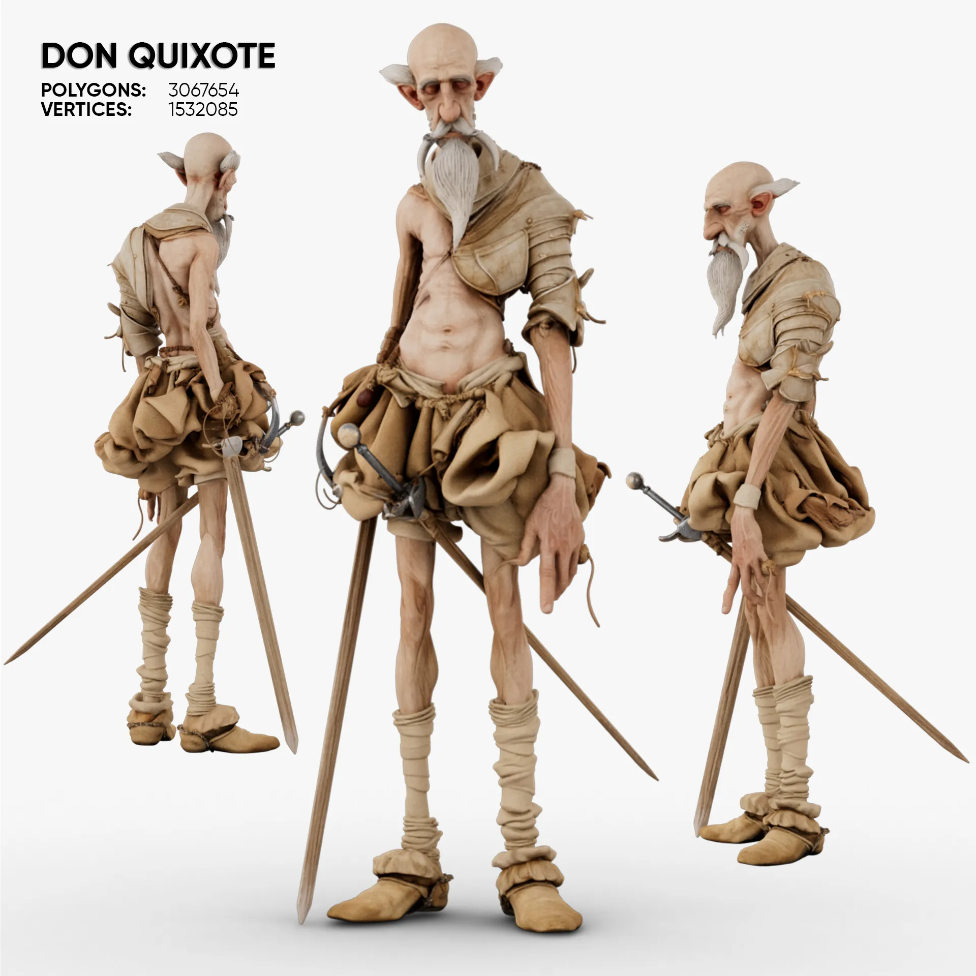 Don Quixote 3D Model .c4d .max .obj .3ds .fbx .stl .blend 