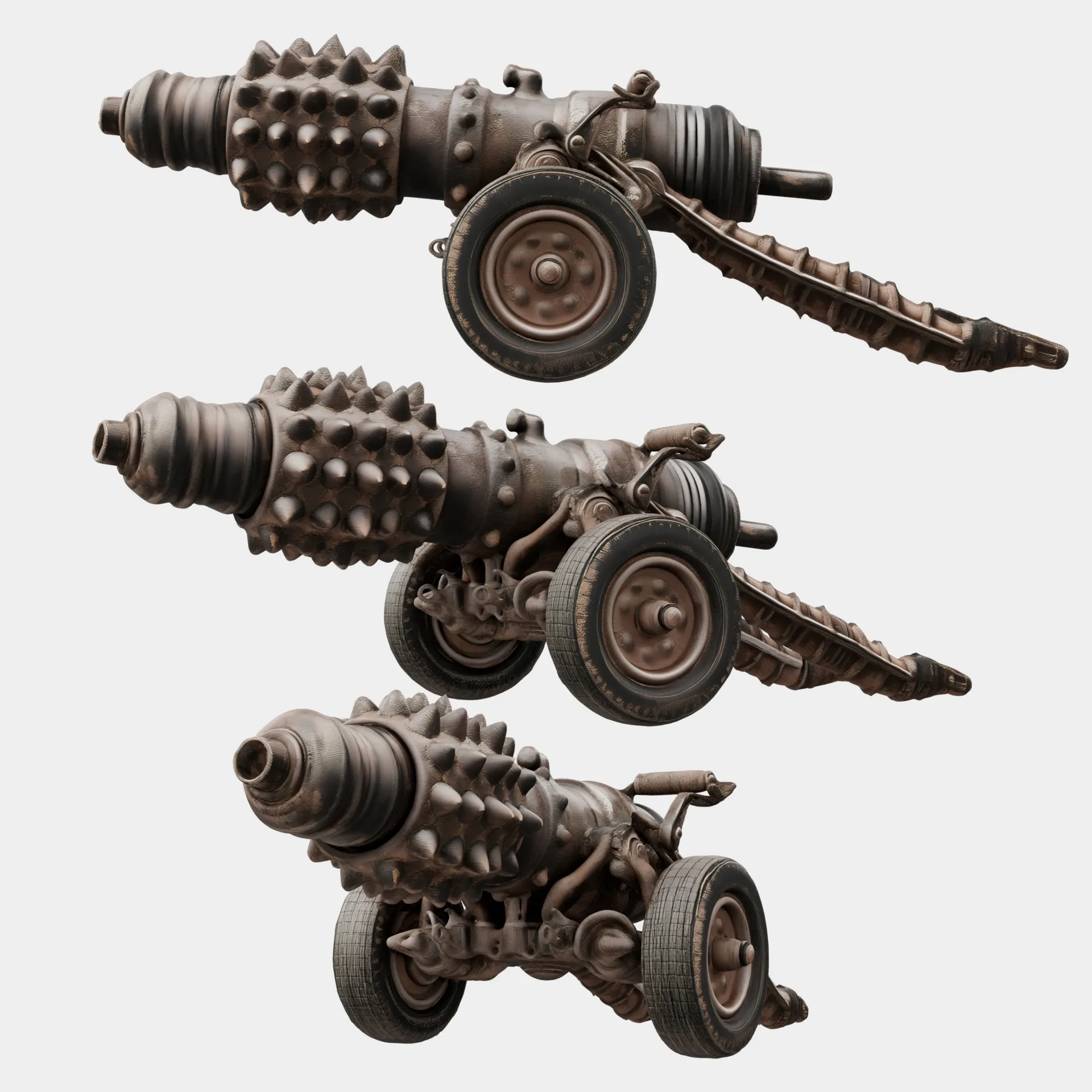 Rusty Spiked Cannon 3D Model .c4d .max .obj .3ds .fbx .stl .blend 