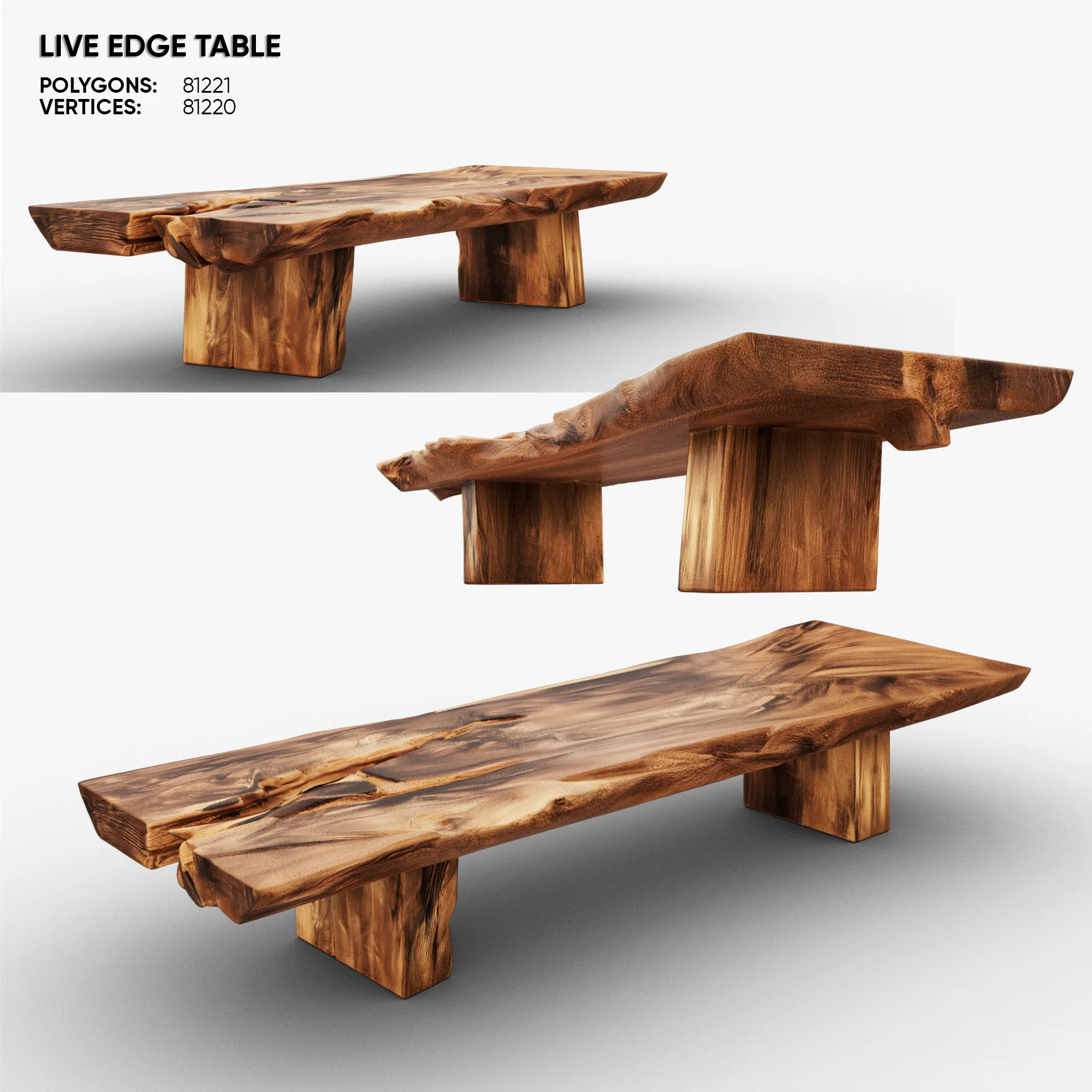 Wooden Coffee Table 3D Model .c4d .max .obj .3ds .fbx .stl .blend 