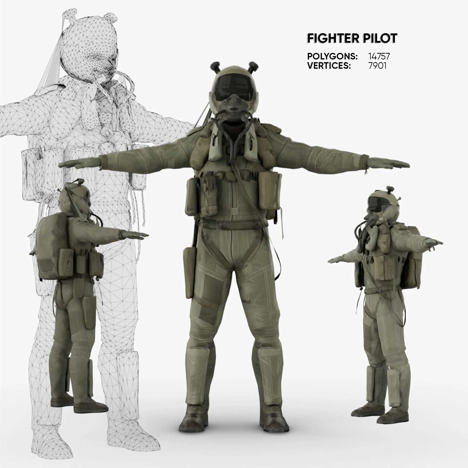 Fighter Pilot 3D Model .c4d .max .obj .3ds .fbx .stl .blend 