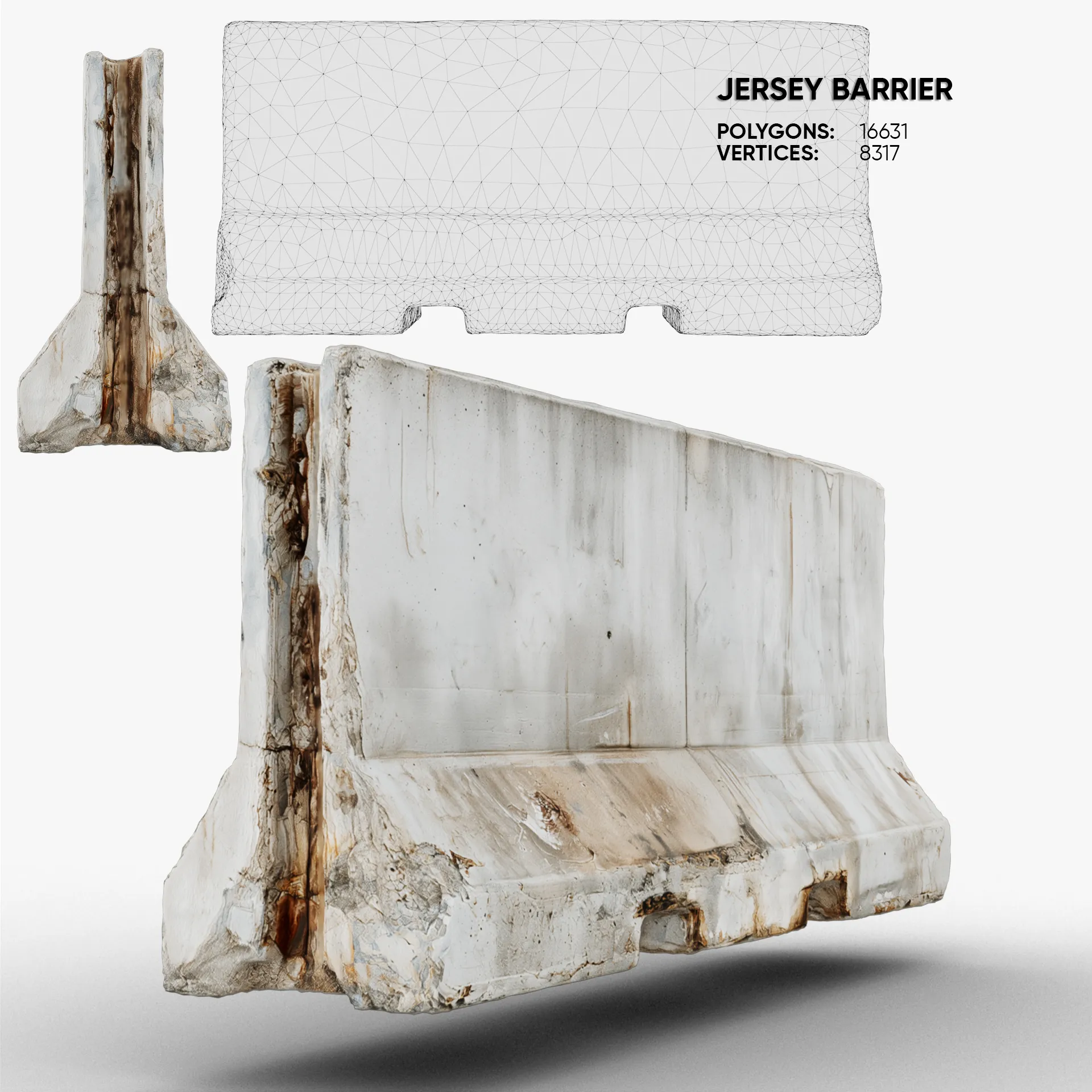 Jersey Barrier 3D Model .c4d .max .obj .3ds .fbx .stl .blend 