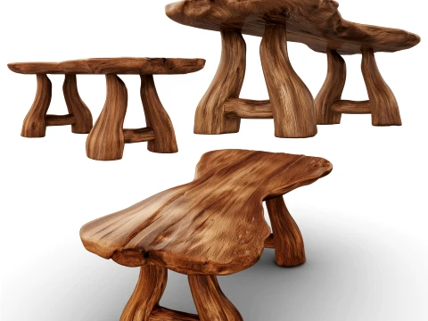 Vintage Wooden Bench 3D Modell